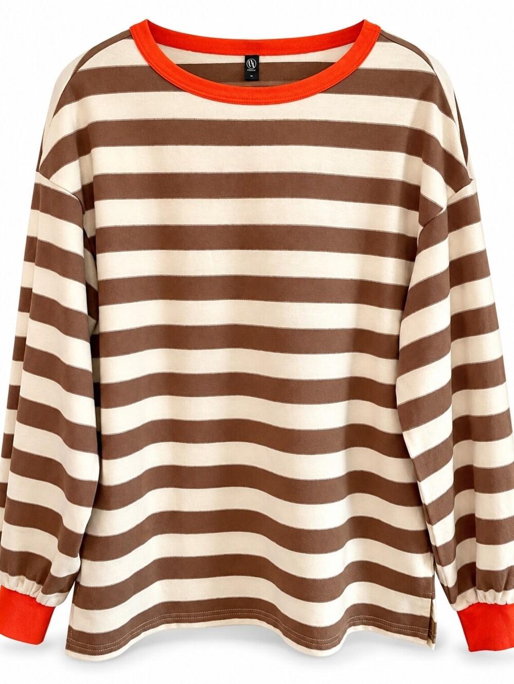 Women’s S Oversized Rugby Stripe Sweatshirt Brown Cream Orange Grandpacore